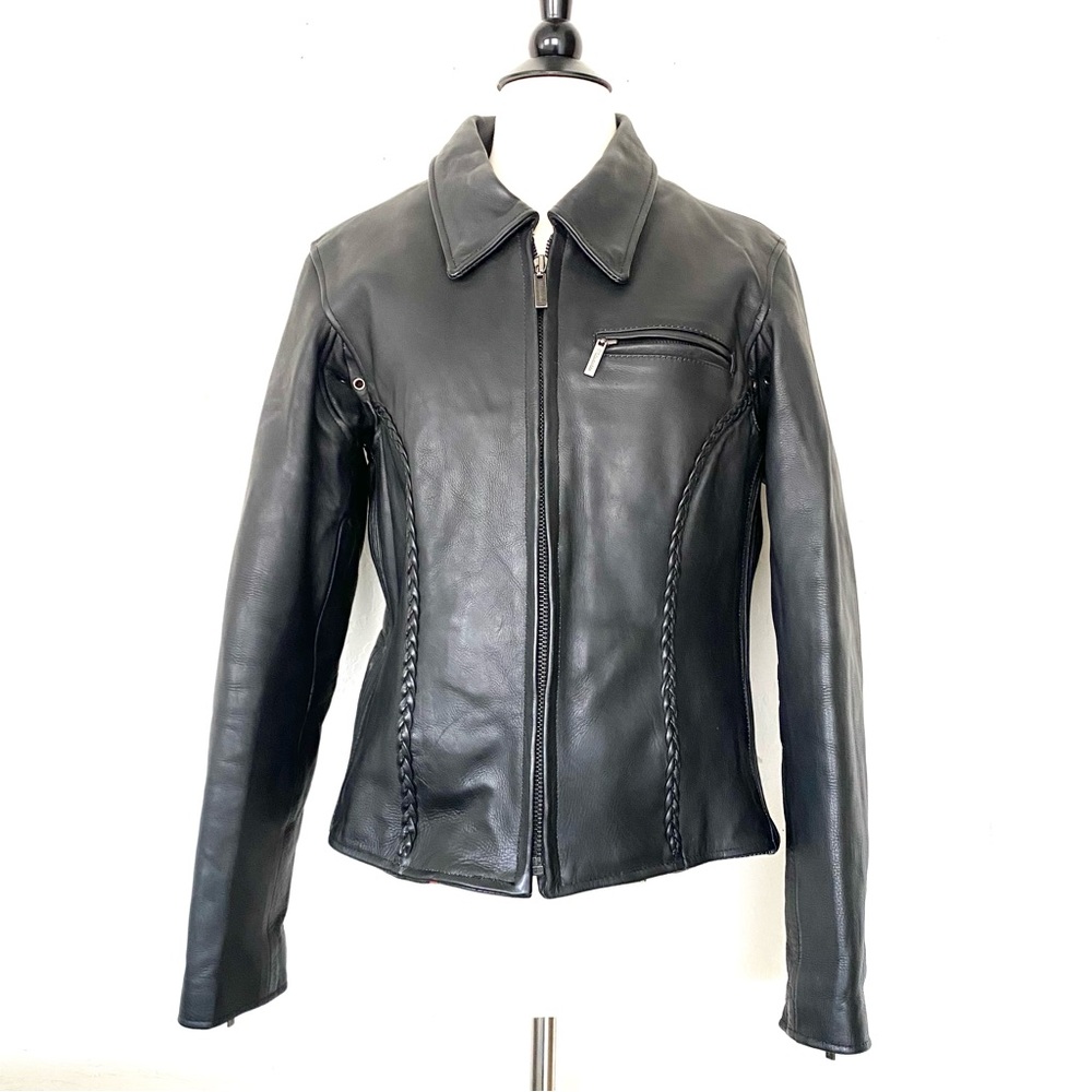 Milwaukee motorcycle clothing company black leather jacket size Large